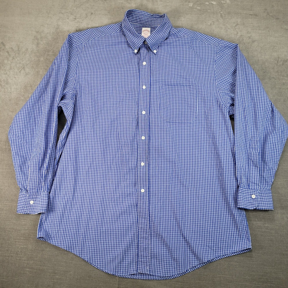 Brooks‎ Brothers Y2K Button Down Shirt Plaid Checkered Long Sleeve Mens 17-4 USA